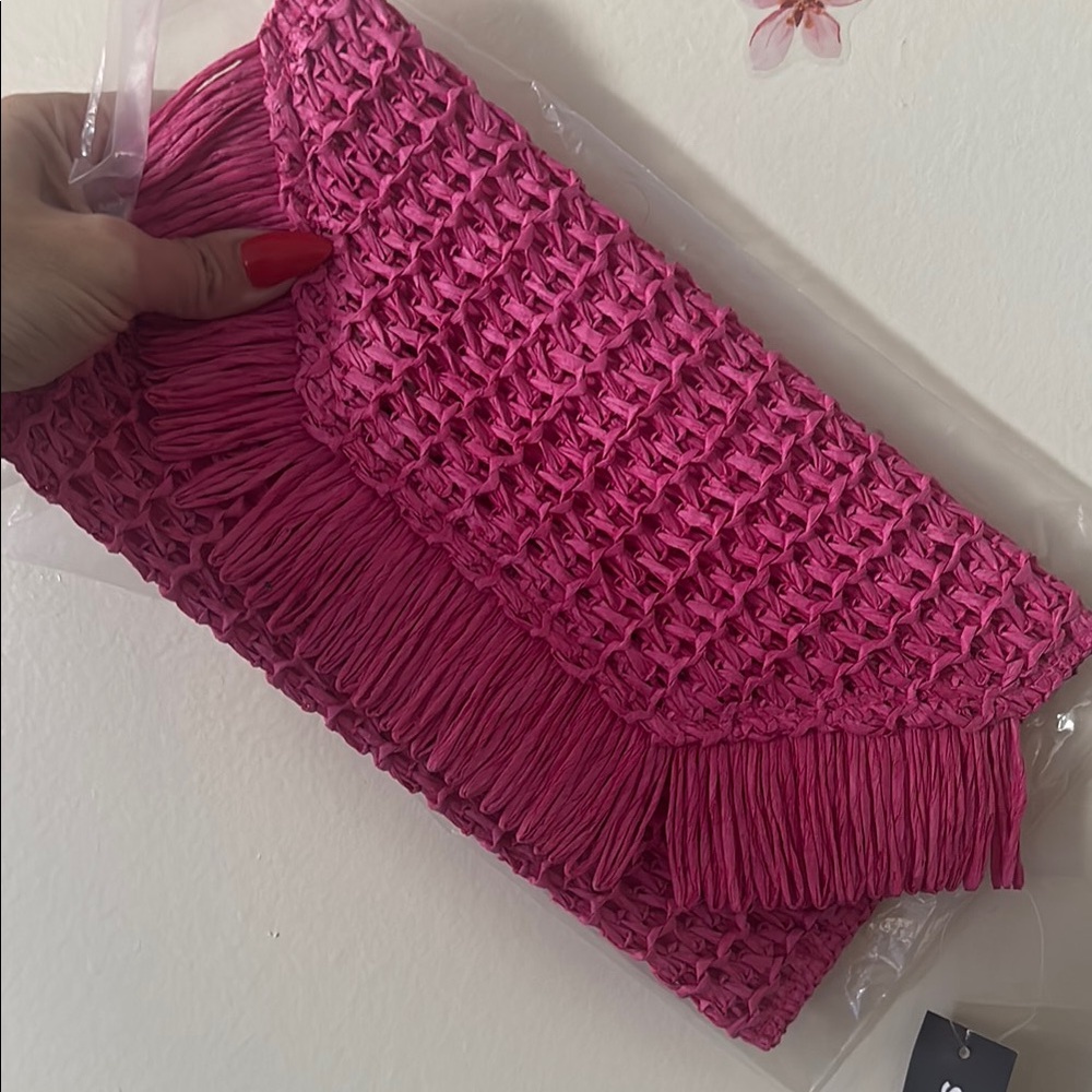 Pink Woven Clutch Bag
